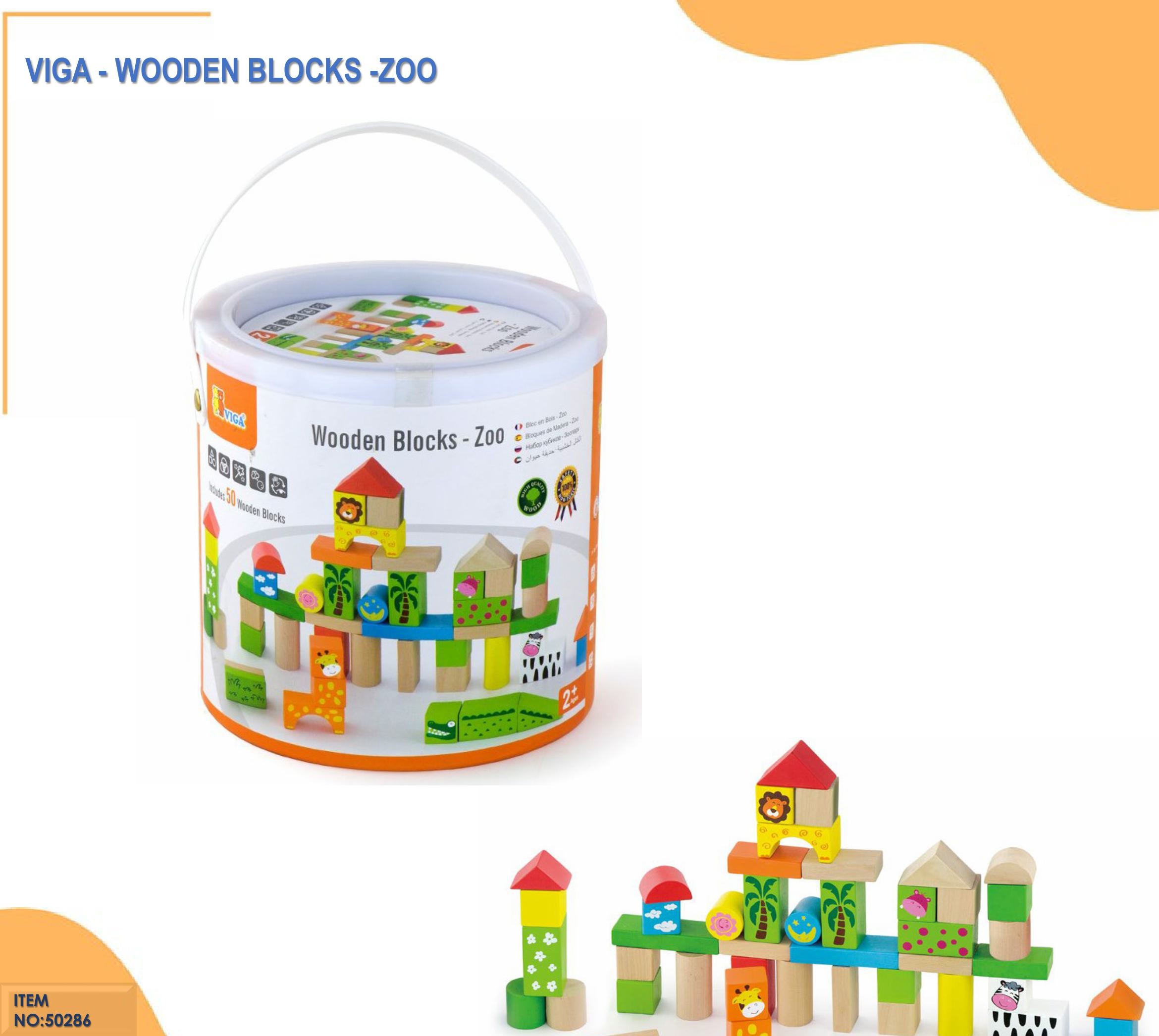 VIGA - Wooden Blocks: Zoo (50 pcs)