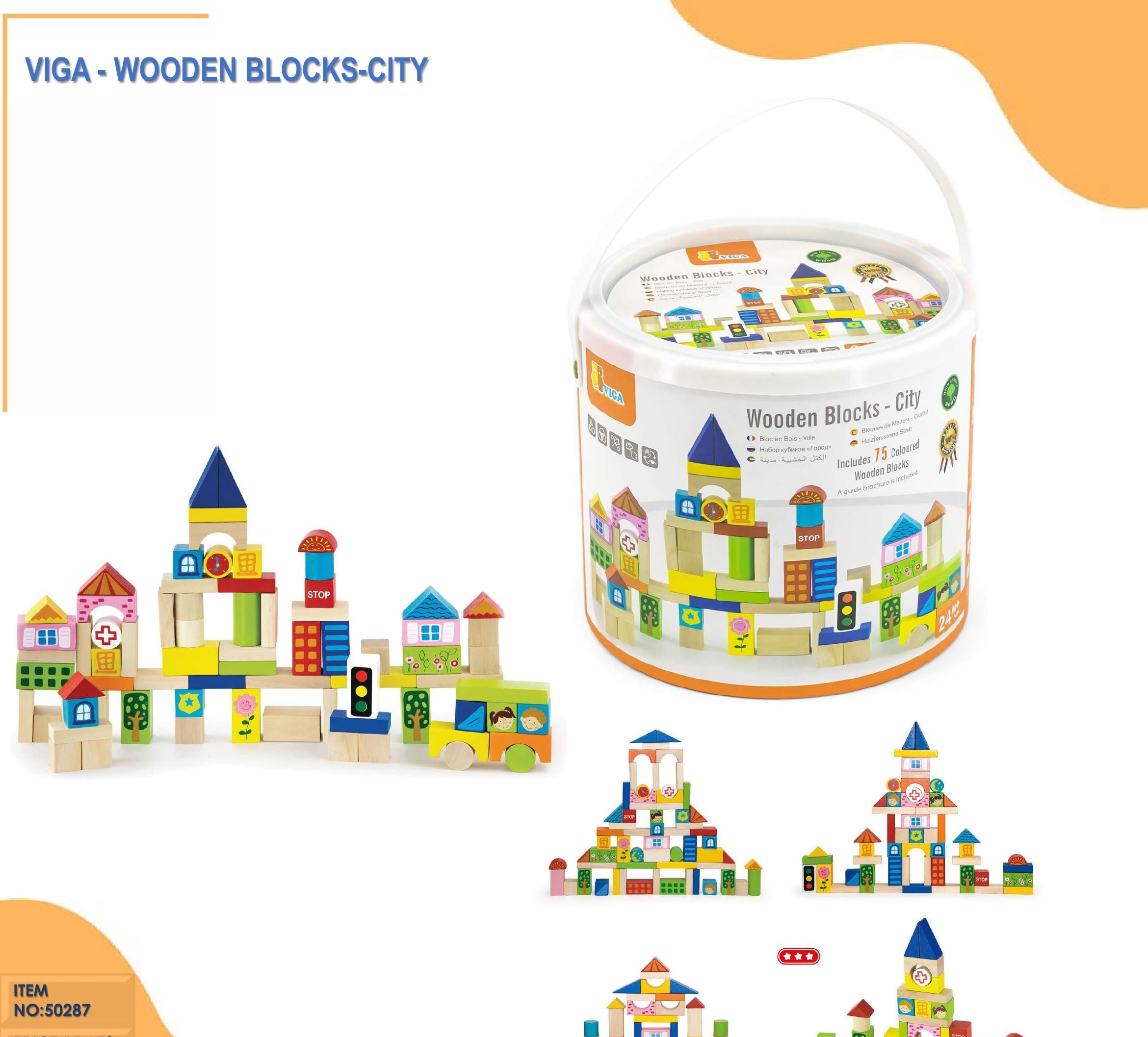 VIGA - Wooden Blocks: City (75 pcs)