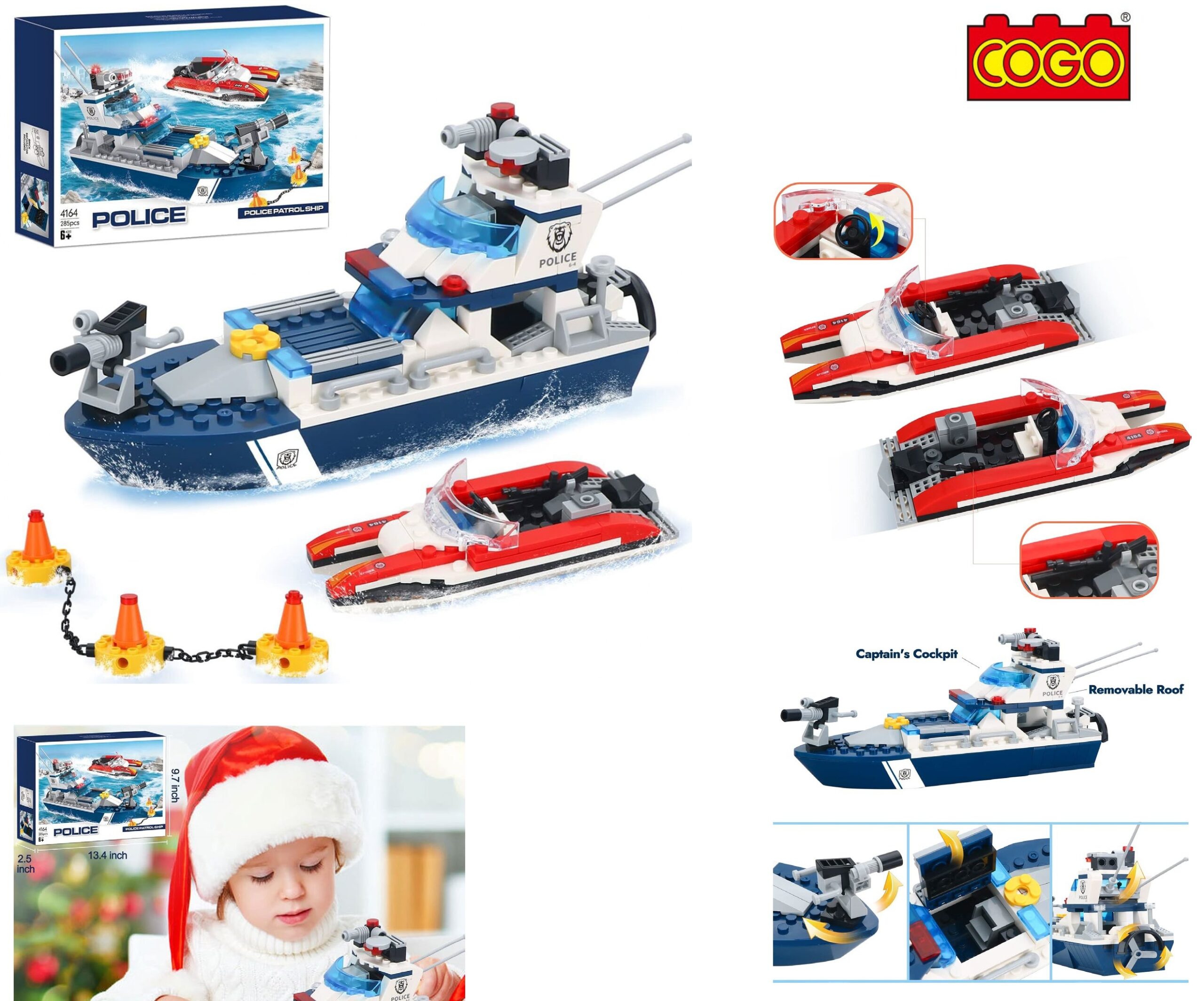 COGO Police Patrol Ship Building Set (285 Pieces)