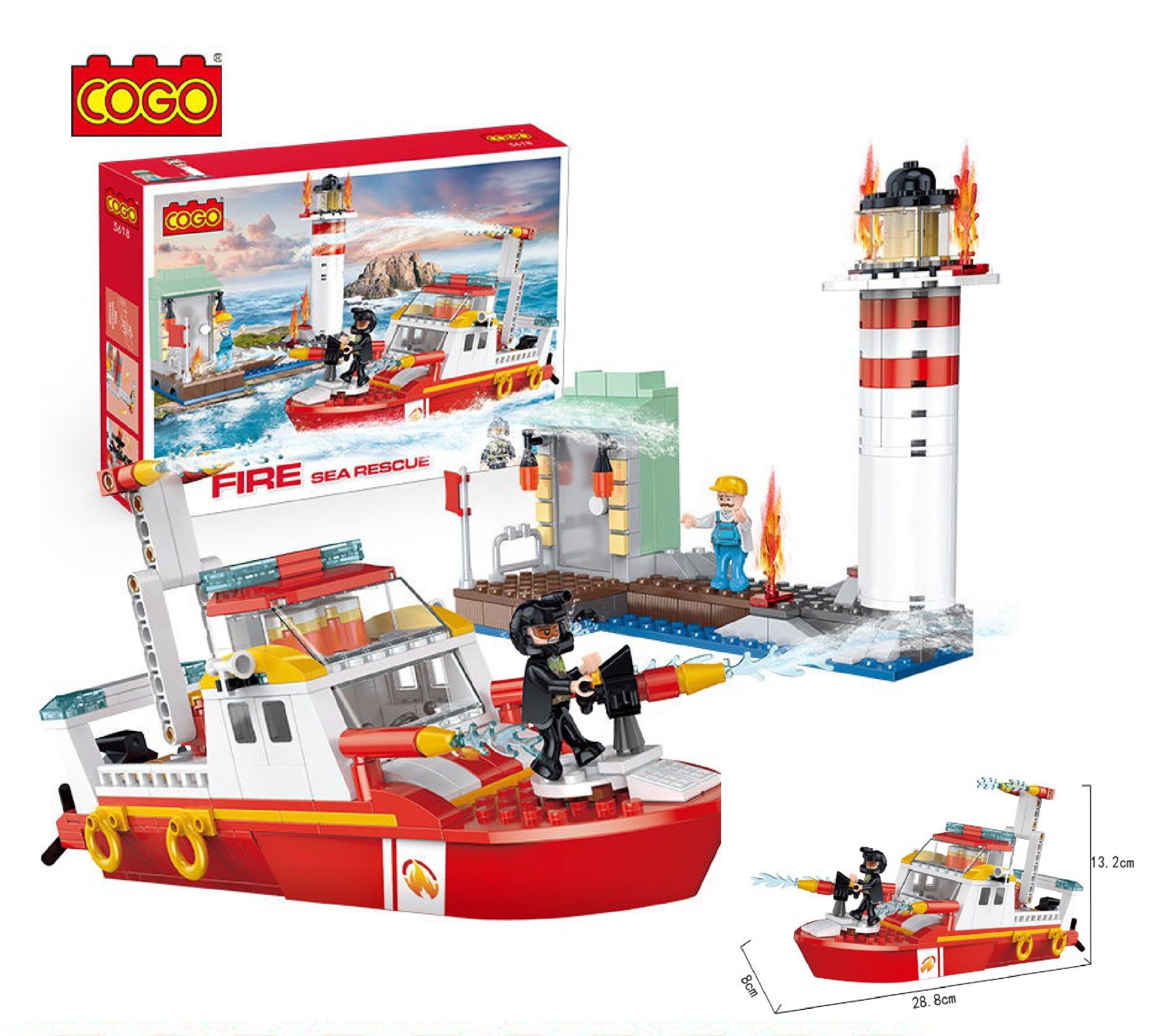 COGO Fire Sea Rescue Boat & Lighthouse Set (411 Pieces)