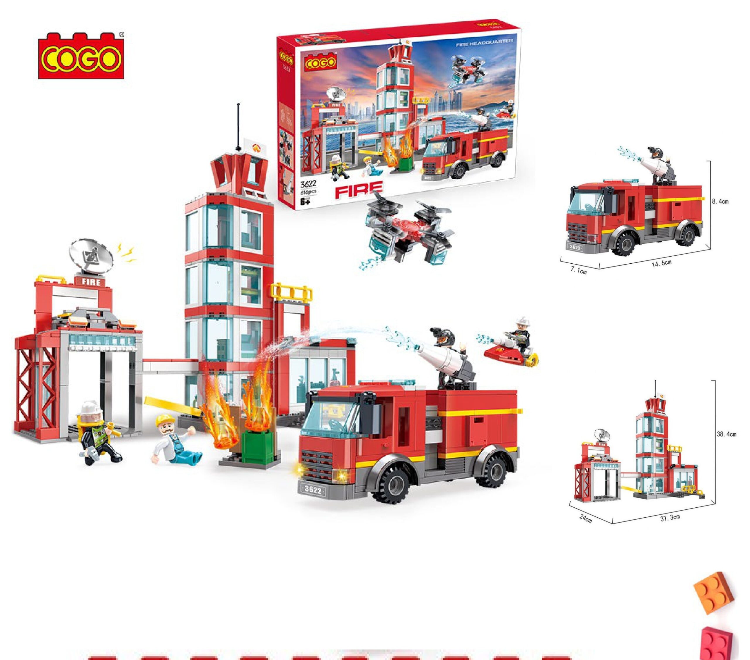 COGO Fire Headquarters Building Blocks Set – 616 PCS (No. 3622)